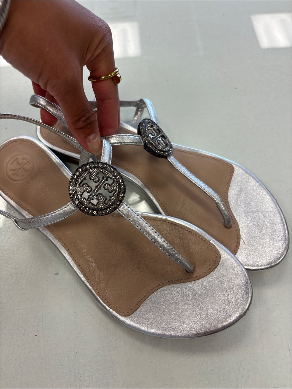 Tory Burch silver logo sandal